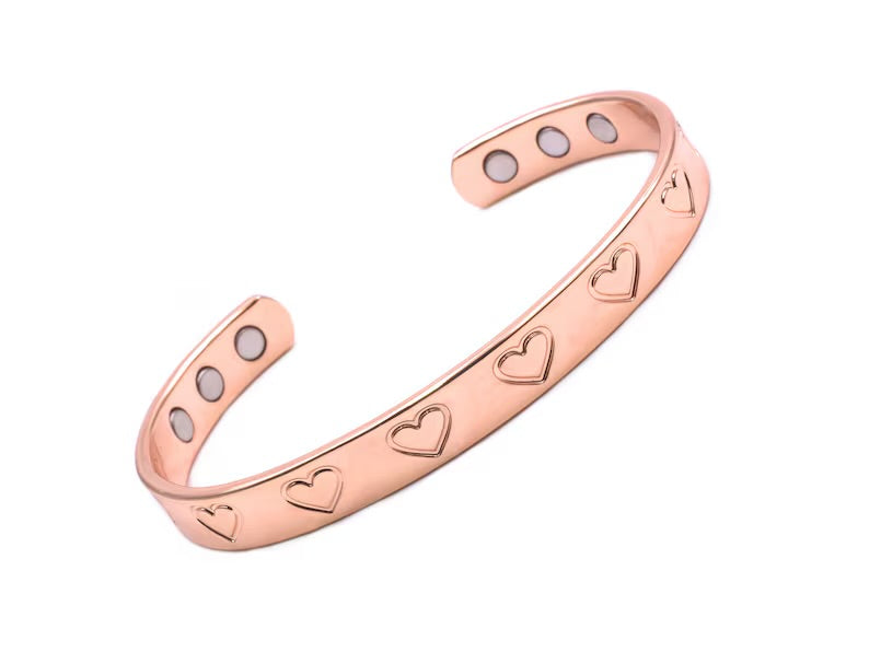 Copper Magnetic Bracelet with Hearts Patterned Band