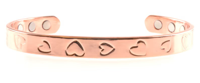 Copper Magnetic Bracelet with Hearts Patterned Band