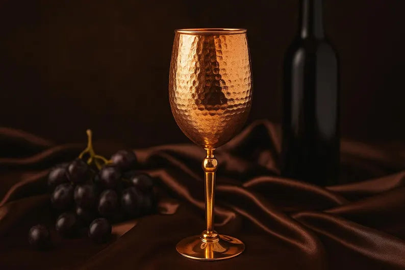 Pure Copper Wine Glasses / Goblets (2pc Set) – Handcrafted & Drinkware, 7th Anniversary Gift, Valentine’s Gift