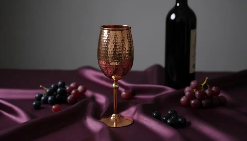 Pure Copper Wine Glasses / Goblets (2pc Set) – Handcrafted & Drinkware, 7th Anniversary Gift, Valentine’s Gift