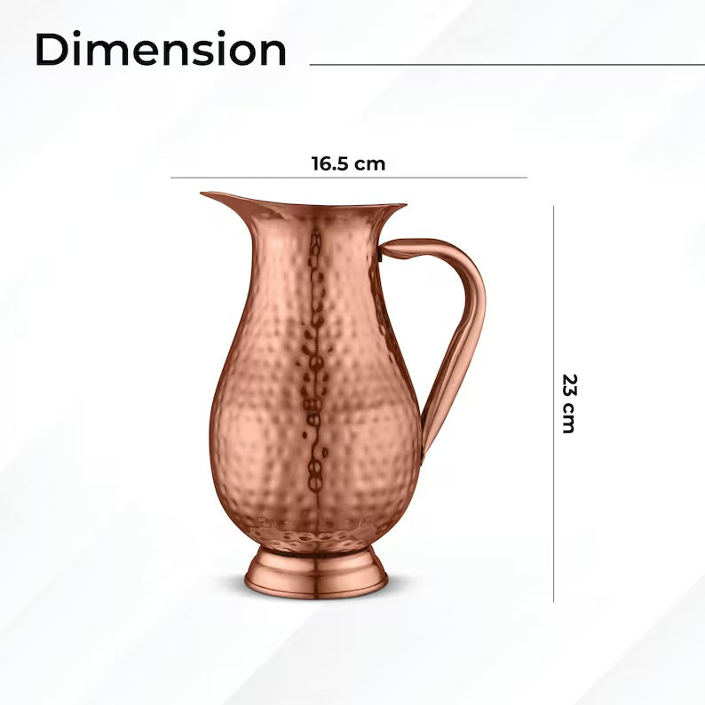 Handcrafted 100% Pure Copper Jug Pitcher Drinkware Hammered Finish Ayurveda Health Benefit Apple Jug With Lid