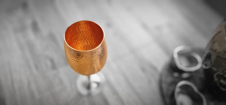 Pure Copper Wine Glasses / Goblets (2pc Set) – Handcrafted & Drinkware, 7th Anniversary Gift, Valentine’s Gift