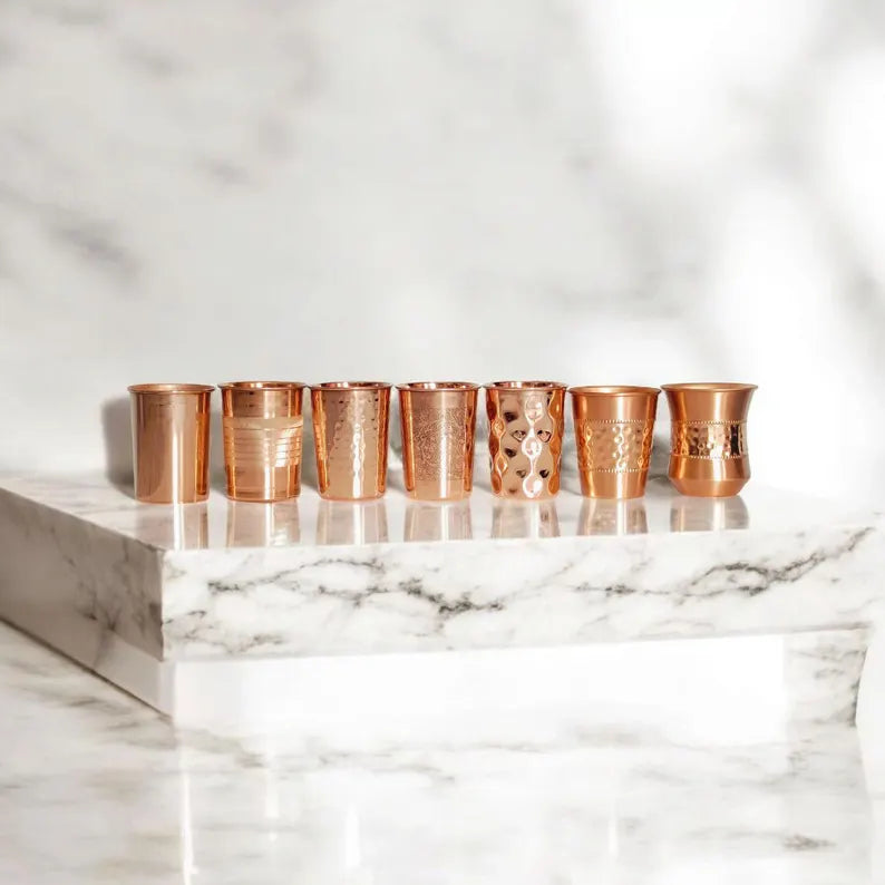 100% Pure Copper Set  - Handcrafted Ayurvedic Tumbler for Water & Wellness, Pure Copper Mug, Copper Tumbler, Ayurvedic Tumbler 7 Piece