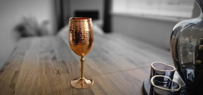 Pure Copper Wine Glasses / Goblets (2pc Set) – Handcrafted & Drinkware, 7th Anniversary Gift, Valentine’s Gift