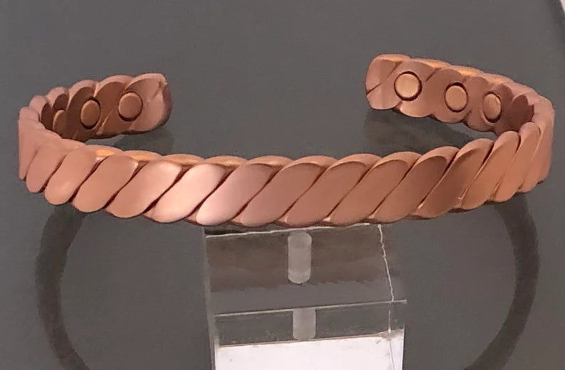 Pure Copper Magnetic Bracelet Energy Men Women Cuff Bangle - Flat Twist Design