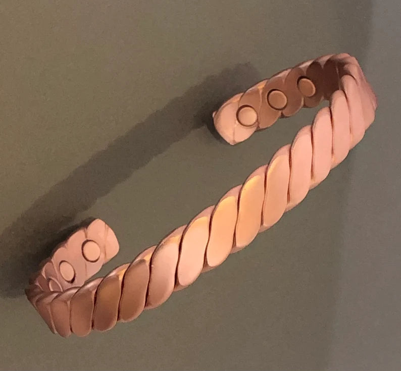 Pure Copper Magnetic Bracelet Energy Men Women Cuff Bangle - Flat Twist Design