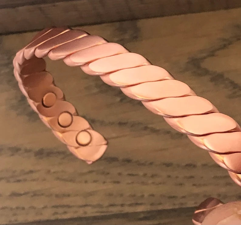 Pure Copper Magnetic Bracelet Energy Men Women Cuff Bangle - Flat Twist Design