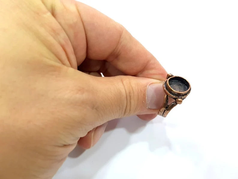 Copper Ring Settings inlay Ring Blank Mosaic Ring Bezel Base Cabochon Mountings (10 mm blank) Antique Copper Plated Brass Jewelry
